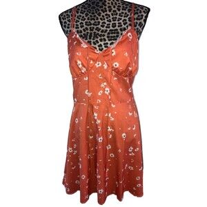 hawaiian dress Orange Floral Print A Line Spaghetti Strap 34” Bust